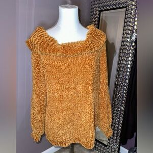 Cozy Off-Shoulder Knit Sweater in Mustard